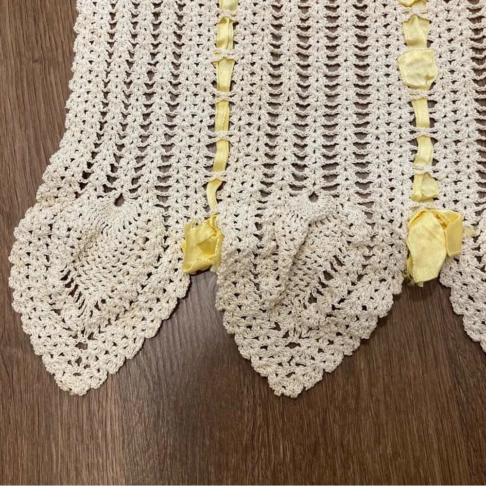 Vintage Hand Made Crocheted Half Apron Cream And Yellow